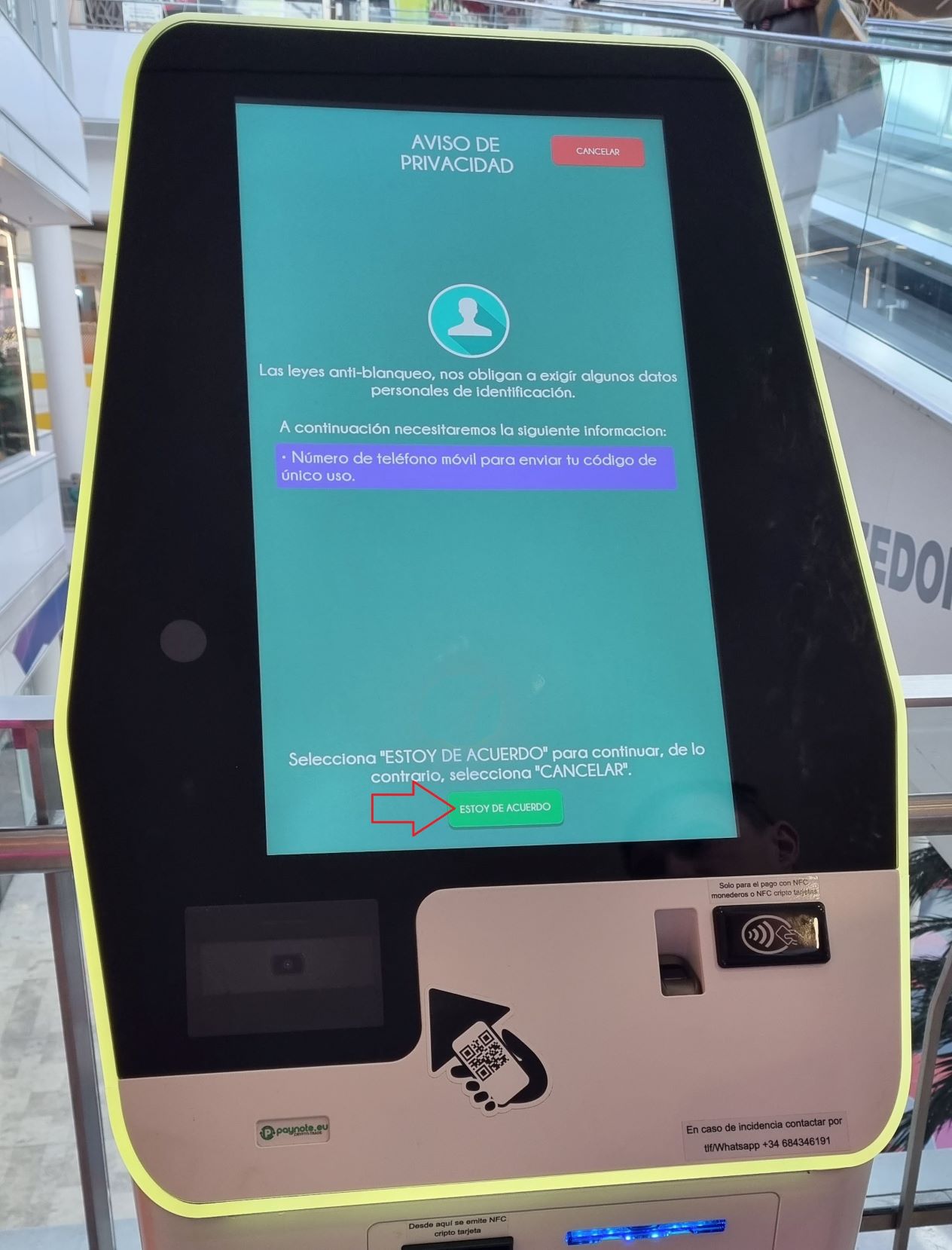 accept terms at crypto ATM