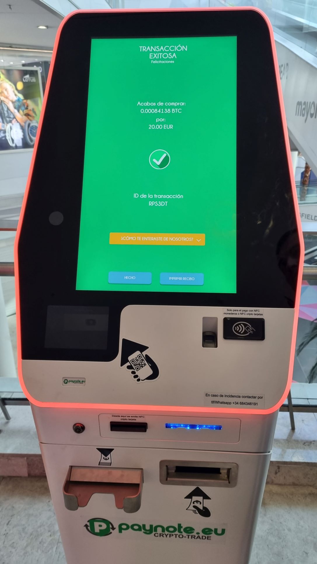 transacción de venta completada en cripto ATM