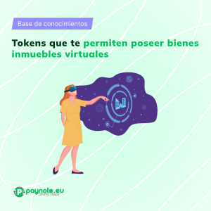 Mujer que presenta una ficha de bienes raíces con un fondo del mundo virtual | Paynote.eu