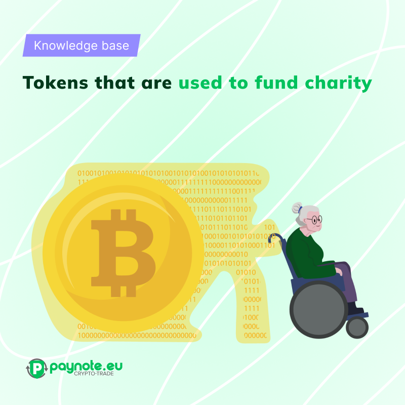 The image highlights the role of cryptocurrencies in supporting charitable projects, demonstrating the impact of digital technology on social responsibility